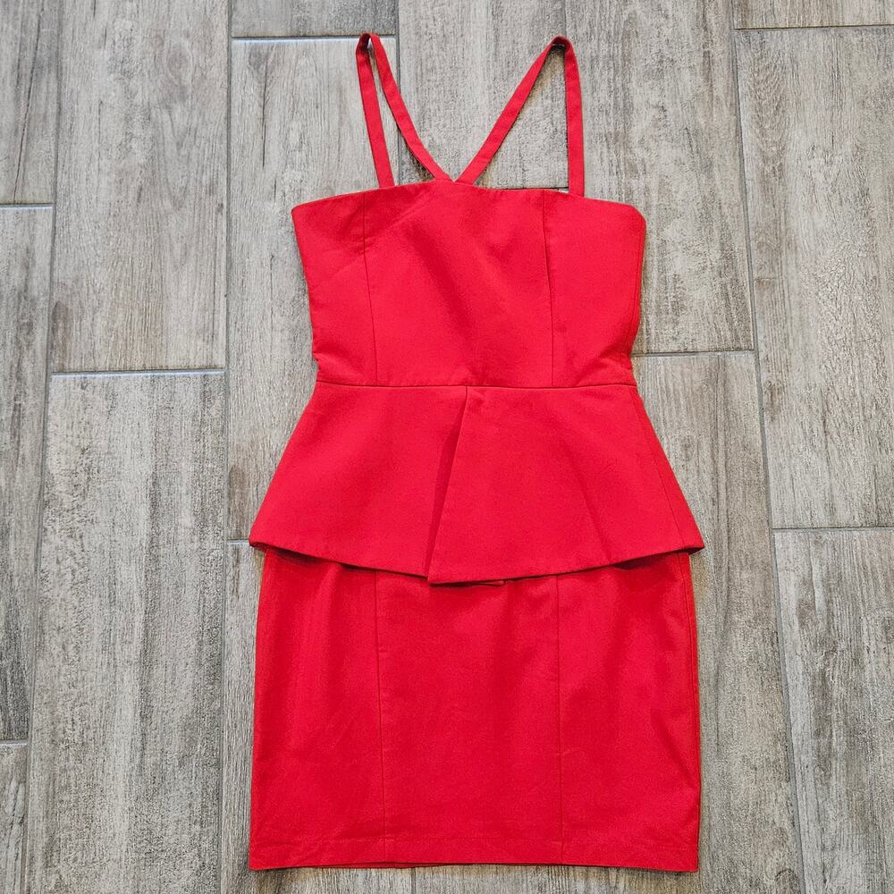 AQ/AQ Nielsen Peplum‎ Mini Dress Women’s 4 Red Structured Cocktail Dress NEW